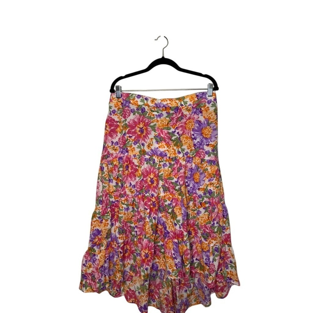 Floral Tiered Maxi Skirt SimpleFun Women's XL Pink Purple Orange Summer NWT